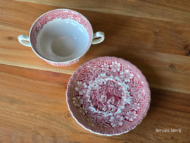 Engels rood Coaching Taverns Royal Tudor Ware Staffordshire soepkom met schotel