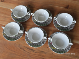 Engels gekleurd Jachtservies Myott The Hunter set 6x soepkom met schotel