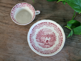 Boerenhoeve Rood Societe Ceramique set van 6x kop en schotel