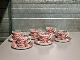 Engels rood Country Style set 6x Kop en schotel