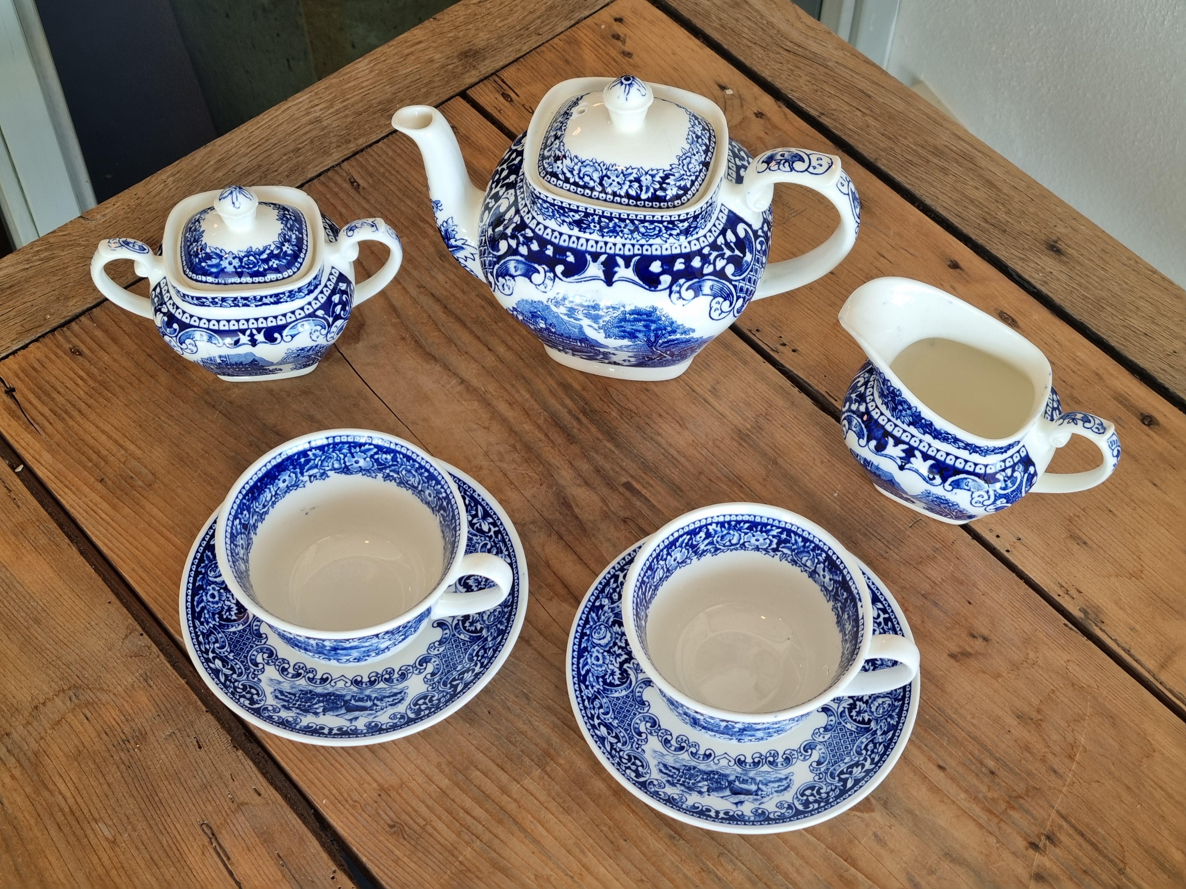 Regout Castillo Old England Cambridge blauw theestel voor 2 personen