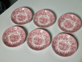 Engels rood 17th Century England Royal Tudor Ware Staffordshireset 6x Kop en schotel