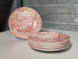 Engels rood Ironstone EIT Ltd England set 6x Kop en schotel