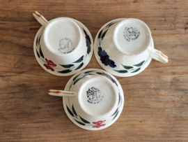 Boerenbont 418 Societe Ceramique Set 3x Koffie Kop bloemkooloortje + Schotel