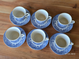 Engels blauw English Ironstone Tableware EIT set 6x kop en schotel (hooiwagen)