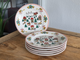 Vintage kerstservies setje van 6 mokken en ontbijtborden