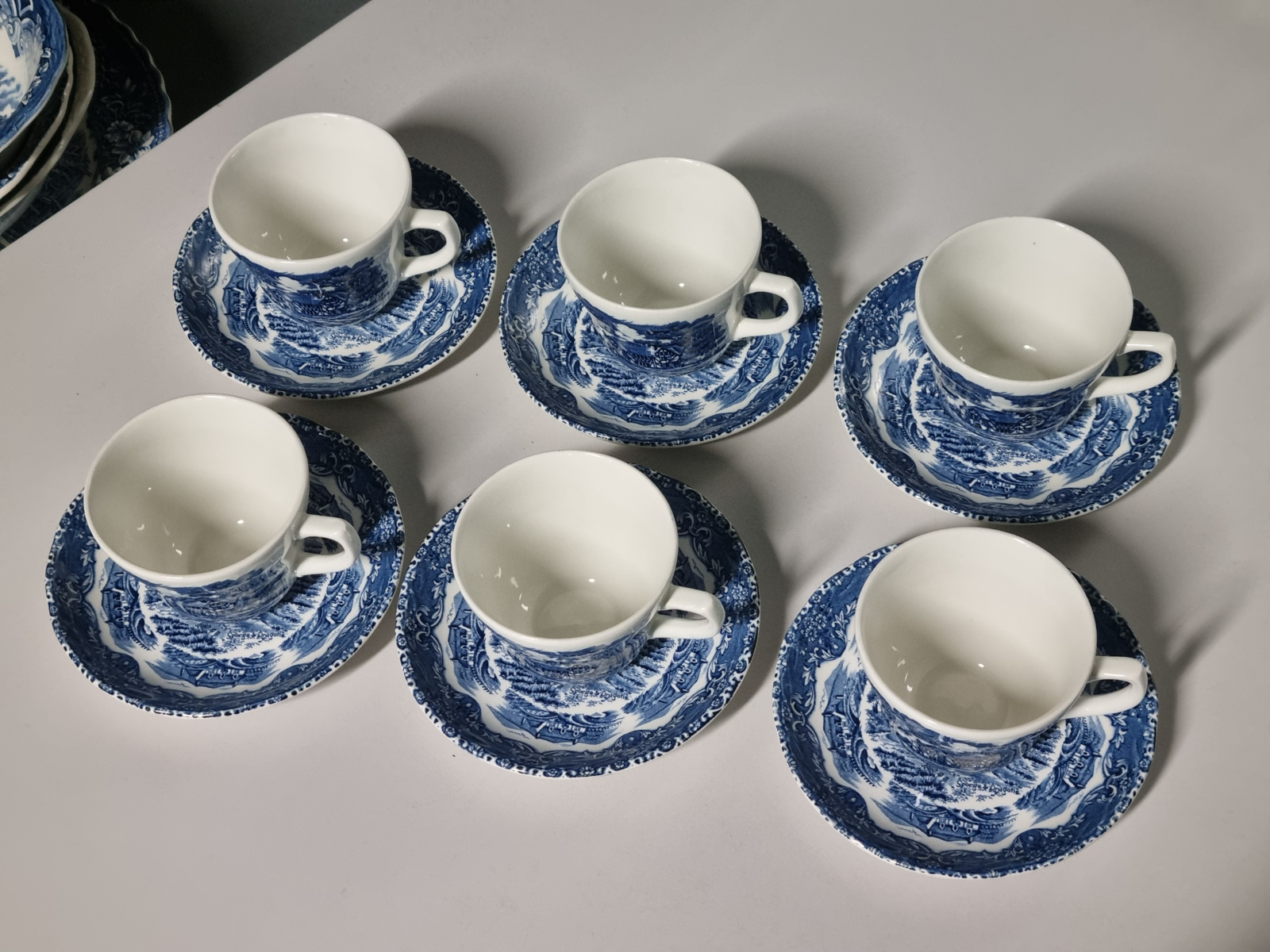 Engels blauw Grindley Country Inns set 6x kop en schotel