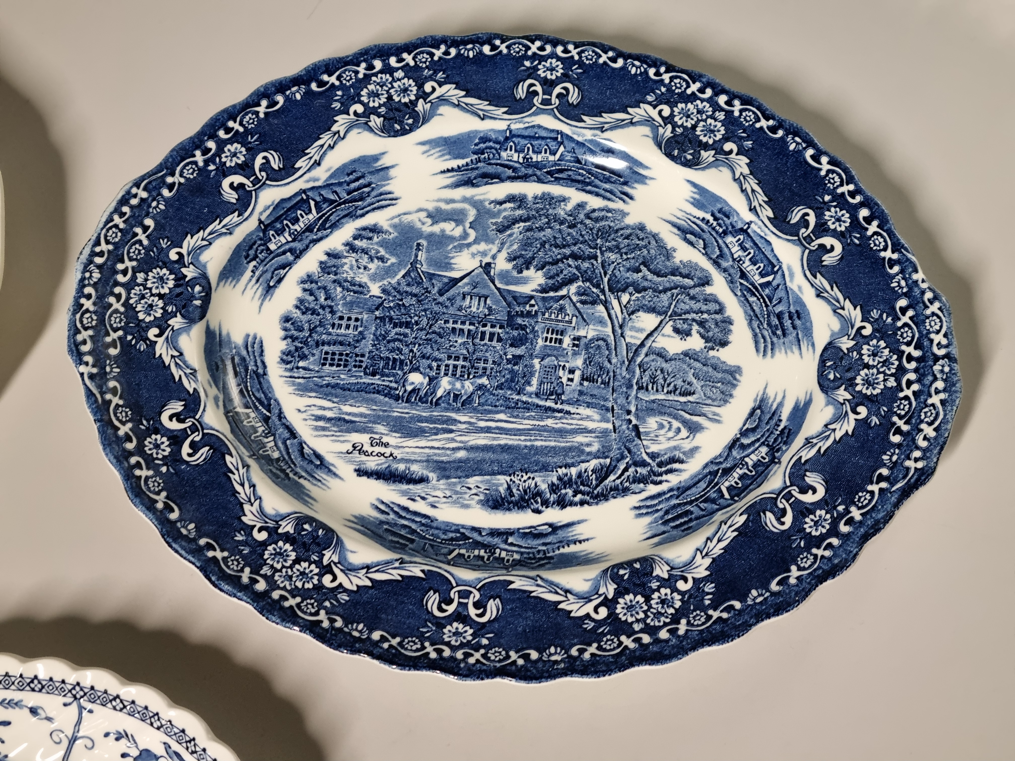 Engels blauw Set 3x mix & match ovale serveerschaal