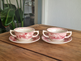 Victoria Rood Societe Ceramique set 2x Soepkom met schotel
