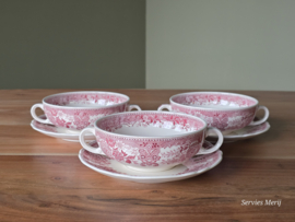 Villeroy en Boch Burgenland rood set 3x soepkom met schotel (rond oortje)
