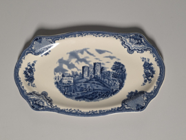 Engels blauw Johnson Bros Old Britain Castles rechthoekige schaal 32,5 cm