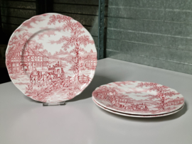 Engels rood Meakin Coaching Days set 3x Plat Dinerbord 25 cm