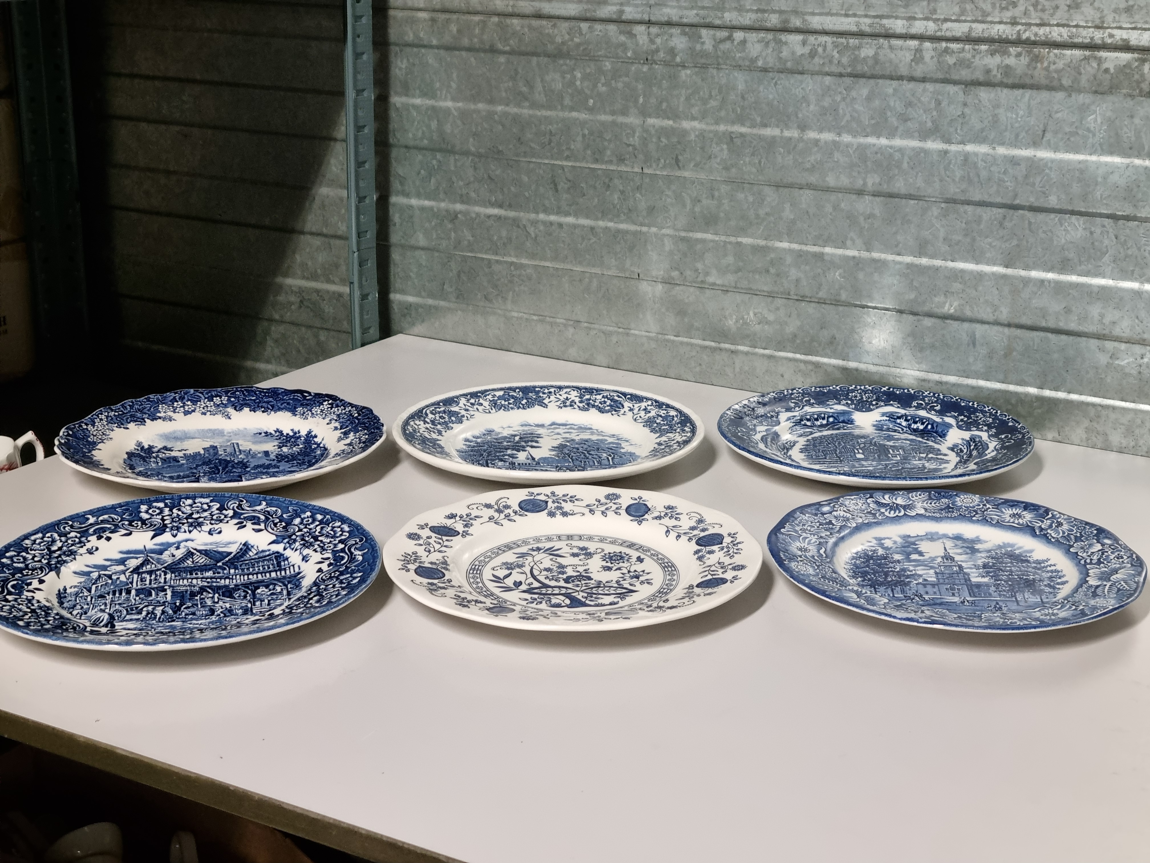 Engels blauw Set 6x mix & match plat dinerbord 25 cm