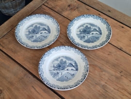 Boerenhoeve blauw Societe Ceramique set 3x Ontbijtbordje gladde rand 20,5 cm