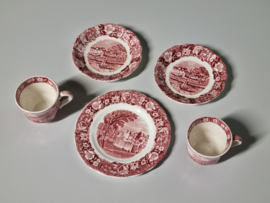 Engels rood Palissy River Scenes Espresso setje voor twee