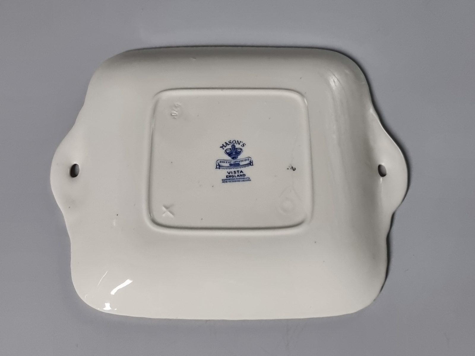Engels Mason's Vista blauw vierkante schaal met greepjes 28 cm