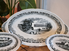 Boerenhoeve Zwart Societe Ceramique compleet koffieservies theeservies 6 personen