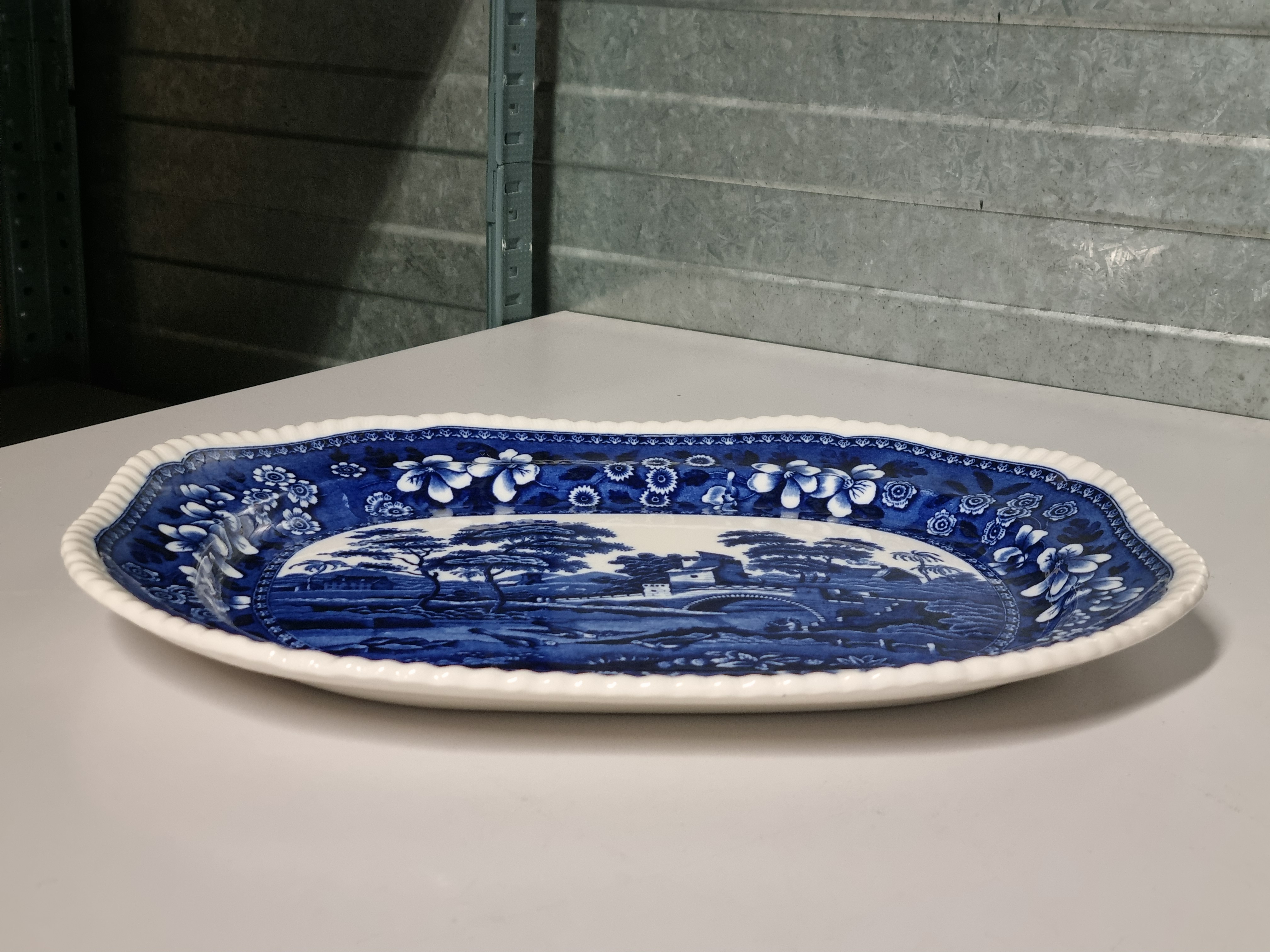 Engels Copeland Spode's Tower blauw grote rechthoekige schaal 38 cm