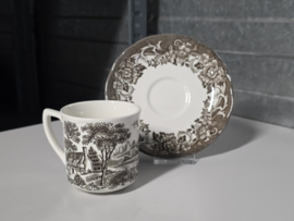 Engels bruin Meakin Stratford Stage set 2x kop en schotel (bruin en rood)