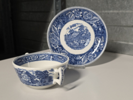 Engels blauw Wood & Sons Burslem Woodland soepkom met schotel