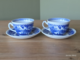 Engels blauw Woods Burslem England Seaforth set 2x Thee kop en schotel