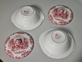 Engels rood Coaching Scenes by Johnson Bros set 2x dekschaal terrine