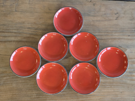 Societe Ceramique set 7x petitfour schaaltje of theezakjeslegger rood