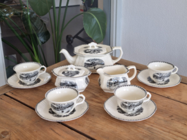 Landschap Zwart Societe Ceramiquet Theeservies 4-pers. (hoekig model)