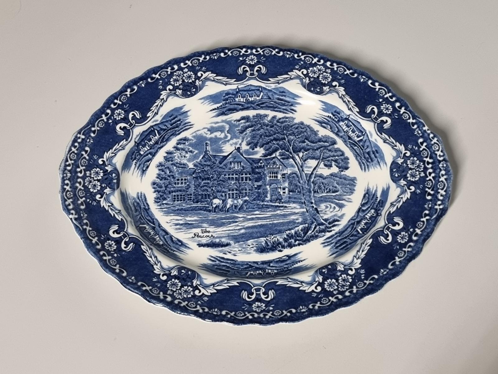Engels blauw Grindley Country Inns ovale schaal 31,5 cm