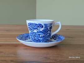 Engels blauw Grindley Country Style kop en schotel (witte binnenkant)