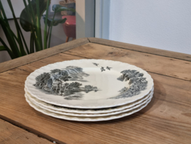 Engels Grindley Meadow Brook creme zwart set 4x Ontbijtbordje 21,5 cm