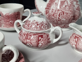 Engels rood 17th Century England Royal Tudor Ware Staffordshireset Koffieservies 4-persoons