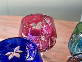 Boheems Kristal Glas set (2) van 6x op hoge voet 20,5 cm alle kleuren