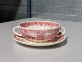 Villeroy en Boch Burgenland rood Soepkom (rond oortje) op onderschotel