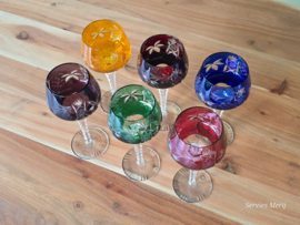 Boheems Kristal Glas set (1) van 6x op hoge voet 20,5 cm alle kleuren
