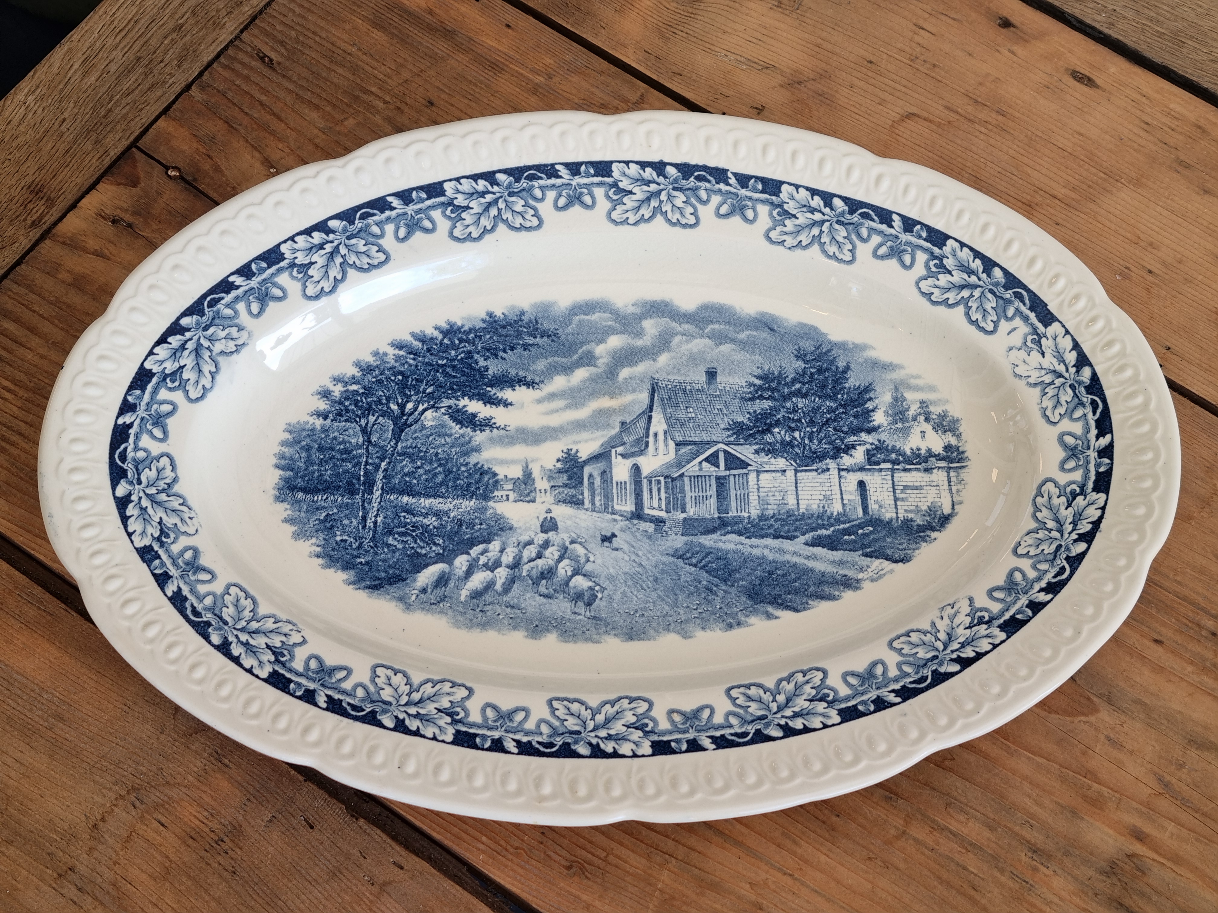 Boerenhoeve blauw Societe Ceramique robuuste ovale schaal 42 cm