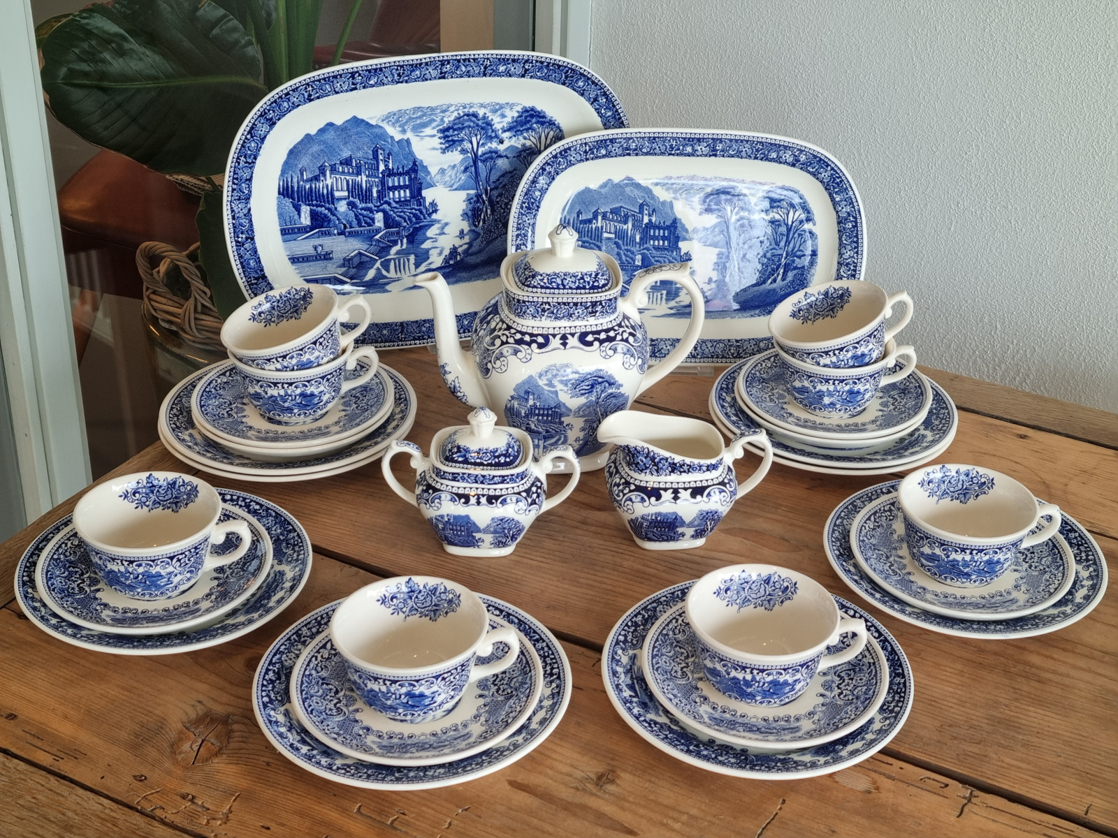 Regout Myott Castillo Old England blauw compleet ontbijtservies 8 personen