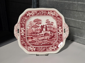 Engels Copeland Spode's Tower rood vierkant schaal met greepjes 28 cm