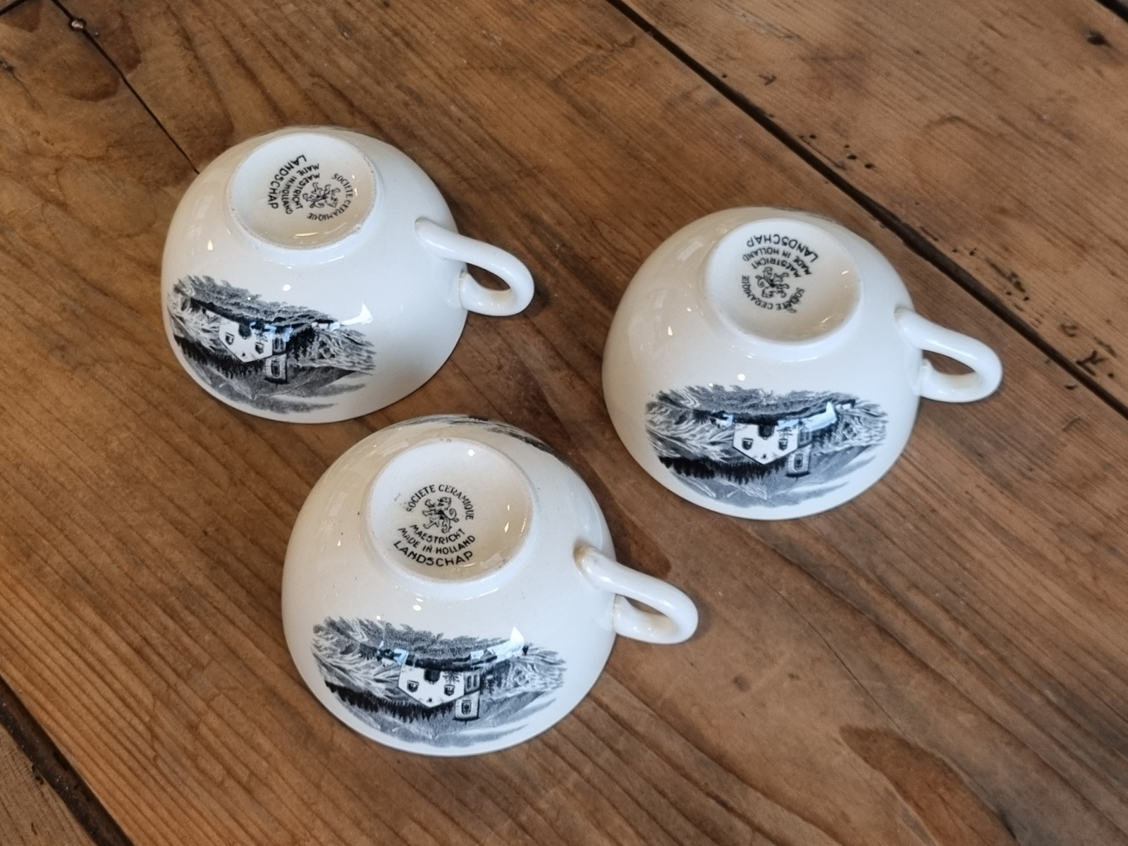 Landschap Zwart Societe Ceramique robuuste set 3x Chocolade | Thee Kop en schotel 10 cm