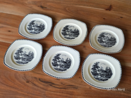 Landschap Zwart Societe Ceramique set 6x gebaksbordje 15 cm (vierkant model)