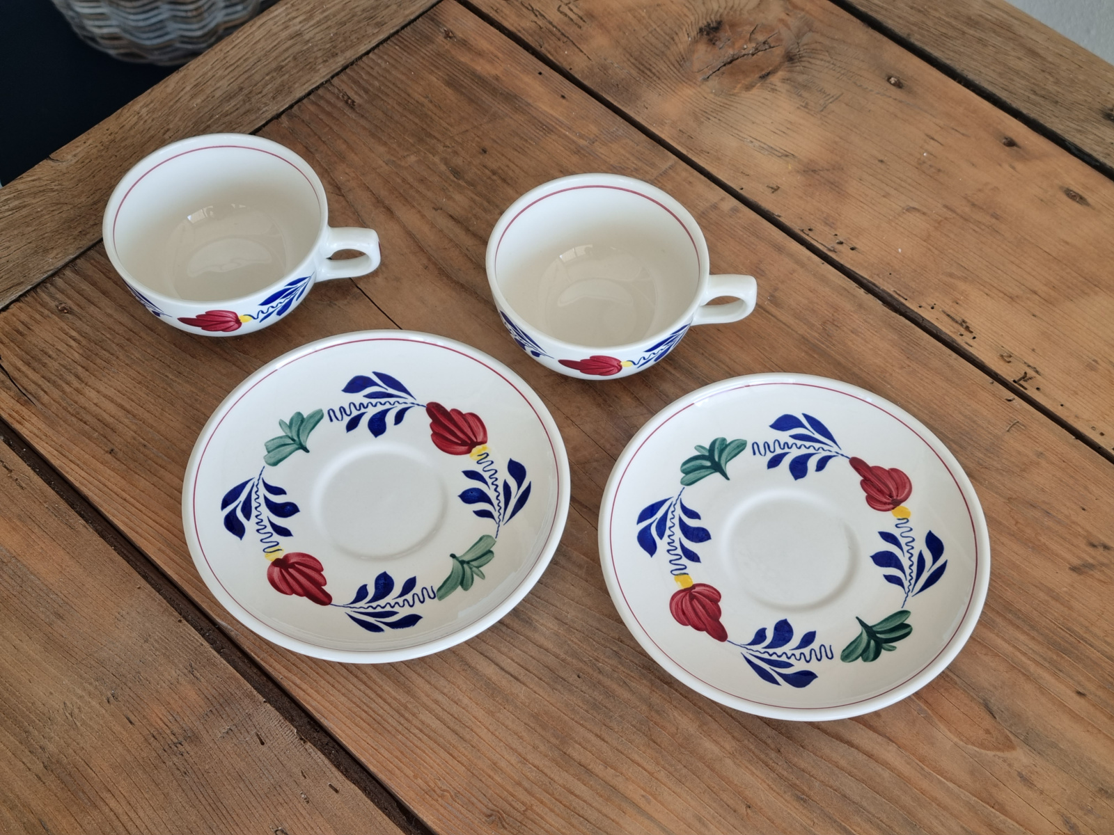 Boerenbont Boch set 2x Thee kop en schotel (zwarte stempel)