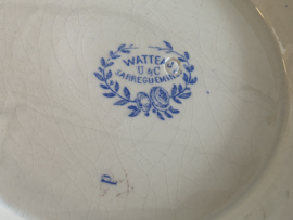 Sarreguemines Watteau lichtblauw tazza, ronde schaal op voet 22 cm