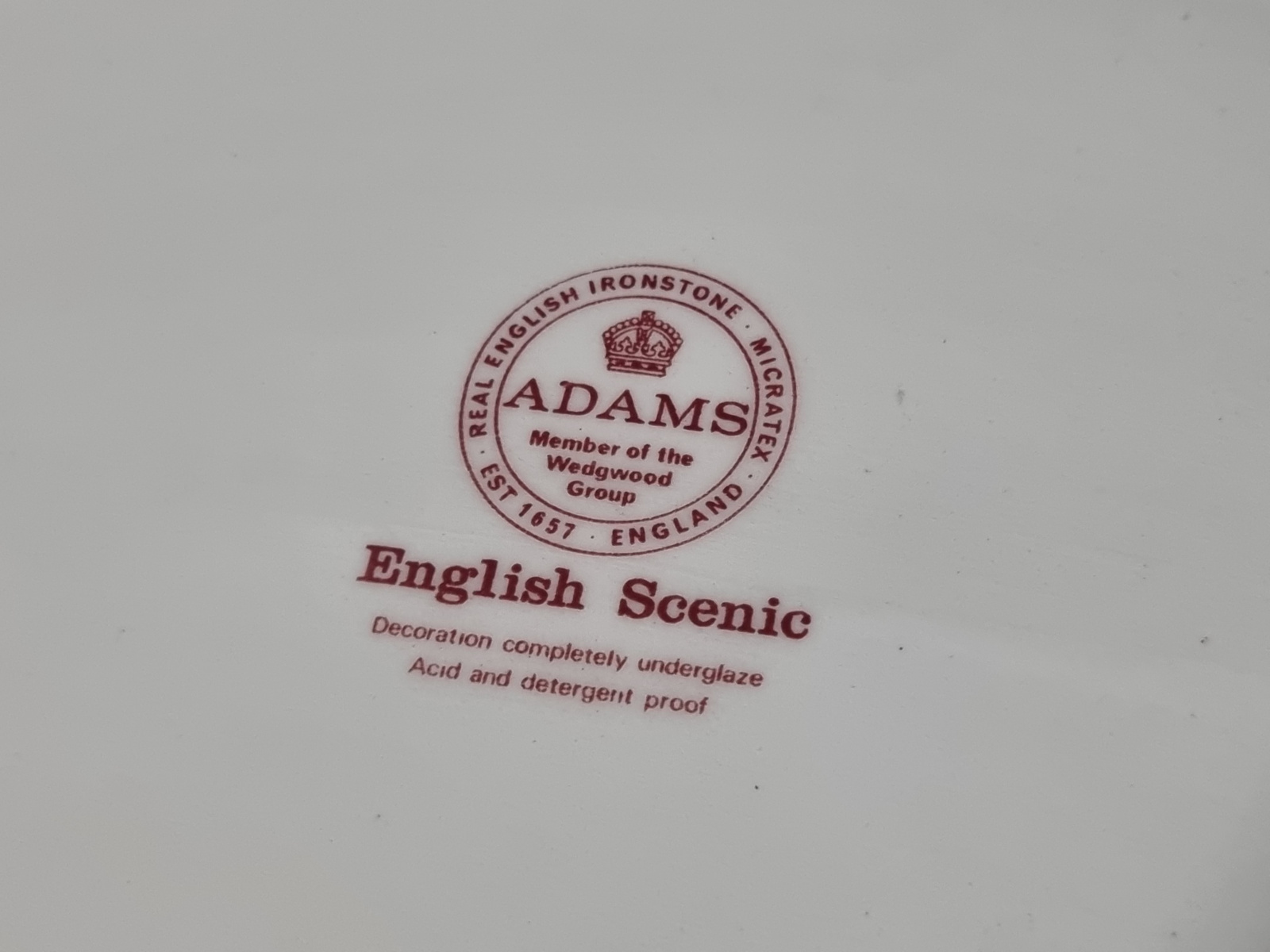 Engels rood Wedgwood Adams English Scenic grote ovale schaal 36,5 cm (recht randje)