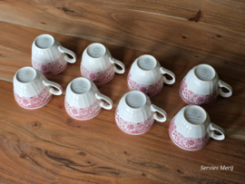 Villeroy en Boch Burgenland rood set  8x koffie kop en schotel (oud groen stempel)