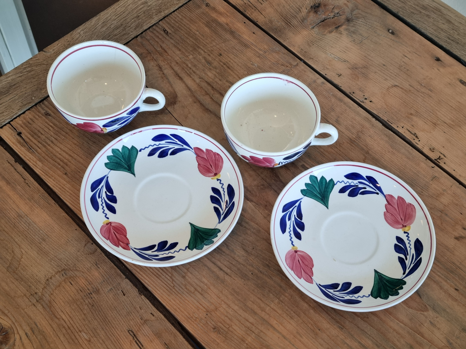 Oud Boerenbont Societe Ceramique 483a set 2x Robuuste Bouillon Kop en schotel