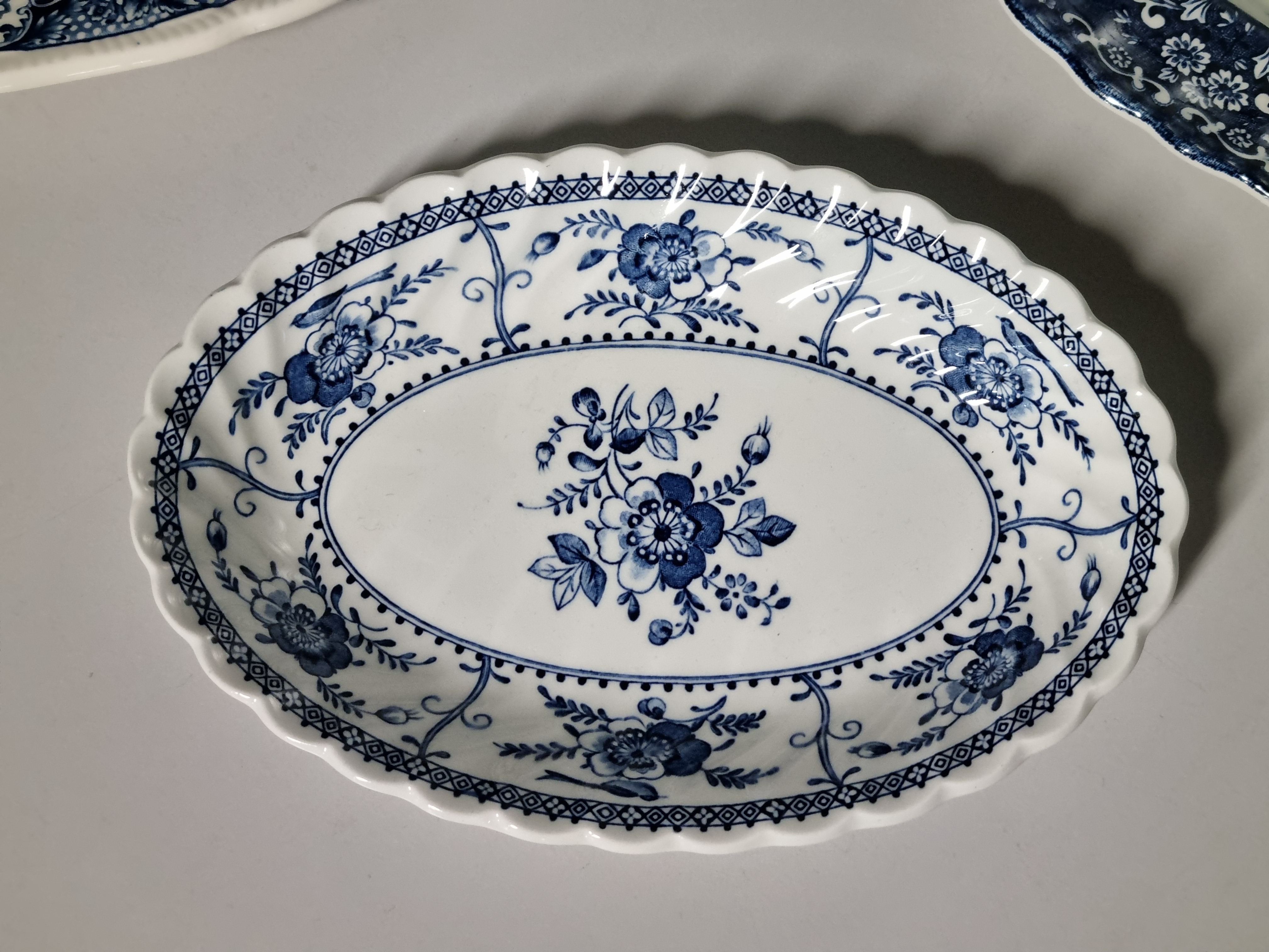 Engels blauw Set 3x mix & match ovale serveerschaal