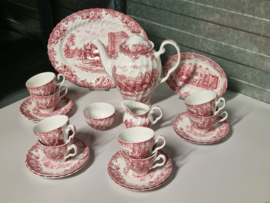 Engels rood Coaching Scenes Koffie servies 8-pers.