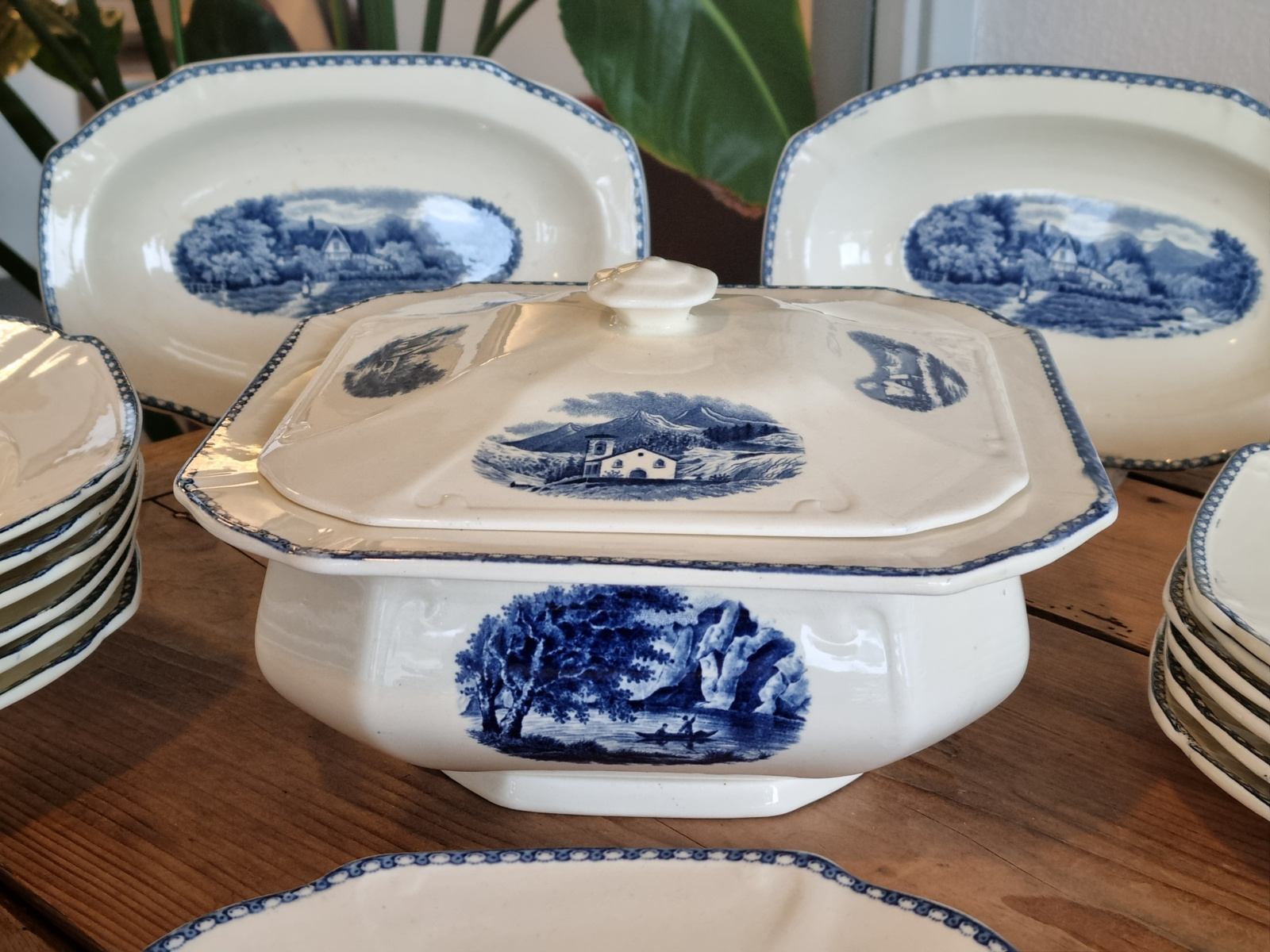 Landschap Blauw Societe Ceramique compleet Eetservies 6 persoons (hoekig model)