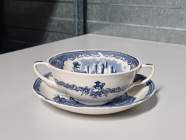 Engels blauw Johnson Bros Old Britain Castles Soepkom met schotel