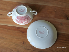 Engels rood Coaching Taverns Royal Tudor Ware Staffordshire soepkom met schotel